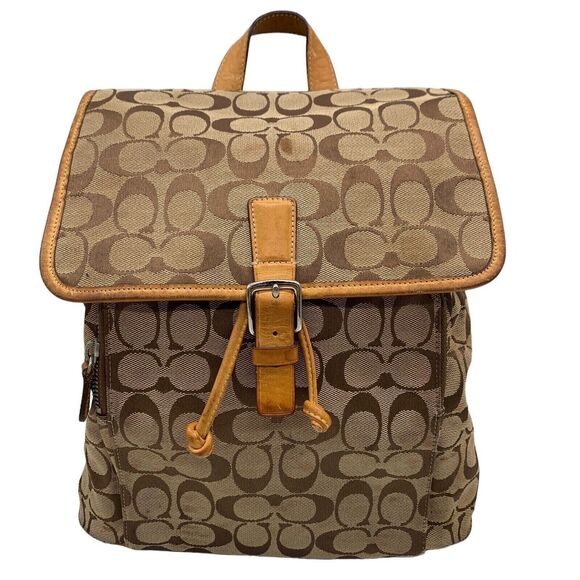 Vintage COACH Backpack Monogram CC Print Tan Beige Leather Y2K CLASSIC - Picture 1 of 12